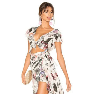 NWT Lovers + Friends Waves for Days Crop Top - Floral Crepe Wrap Tie Blouse